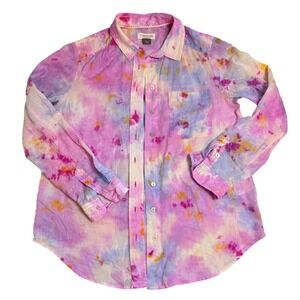 Pilcro by Anthropologie Tie Dye Cotton Button Down Shirt Small Pink Purple Boho